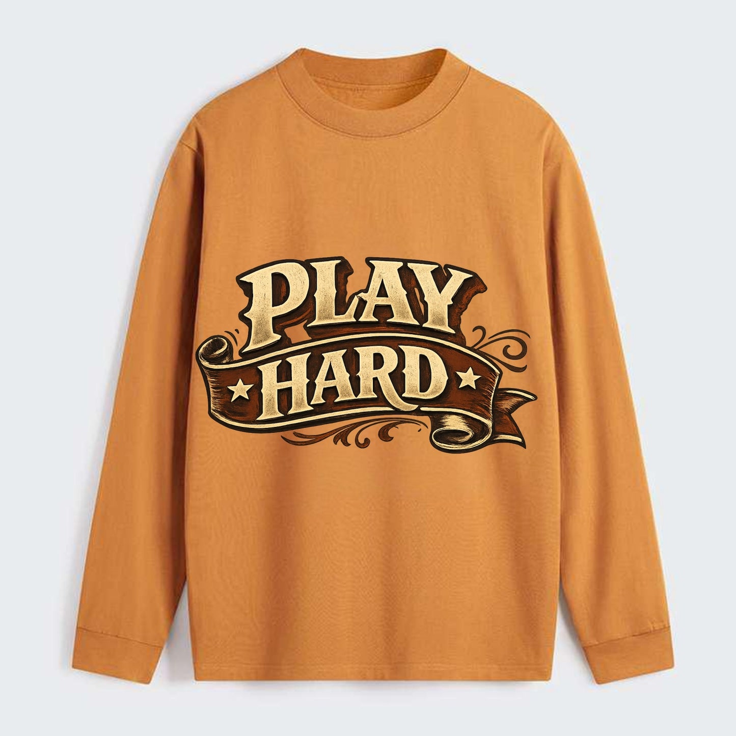 Bold typography design - "PLAY HARD" - giving your all, full effort - Classic Long Sleeve Shirt - Orange