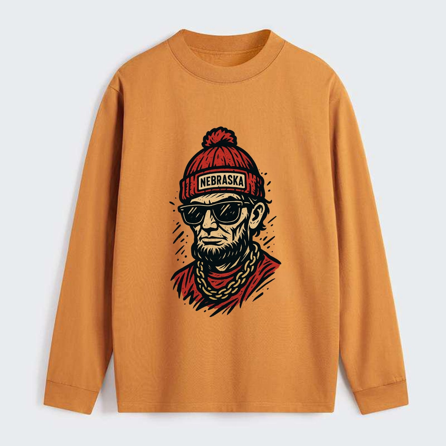 Lincoln Cornhusker wearing Nebraska bean - Classic Long Sleeve Shirt - Orange