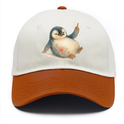 chubby penguin sliding on belly, one flipper up giving attitude - Two Tone Cap - Orange