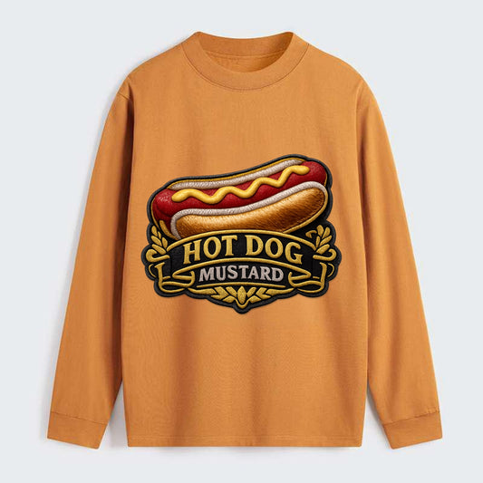 HOT DOG MUSTARD - classic hot dog in tan yellow red , ballpark food - Classic Long Sleeve Shirt - Orange