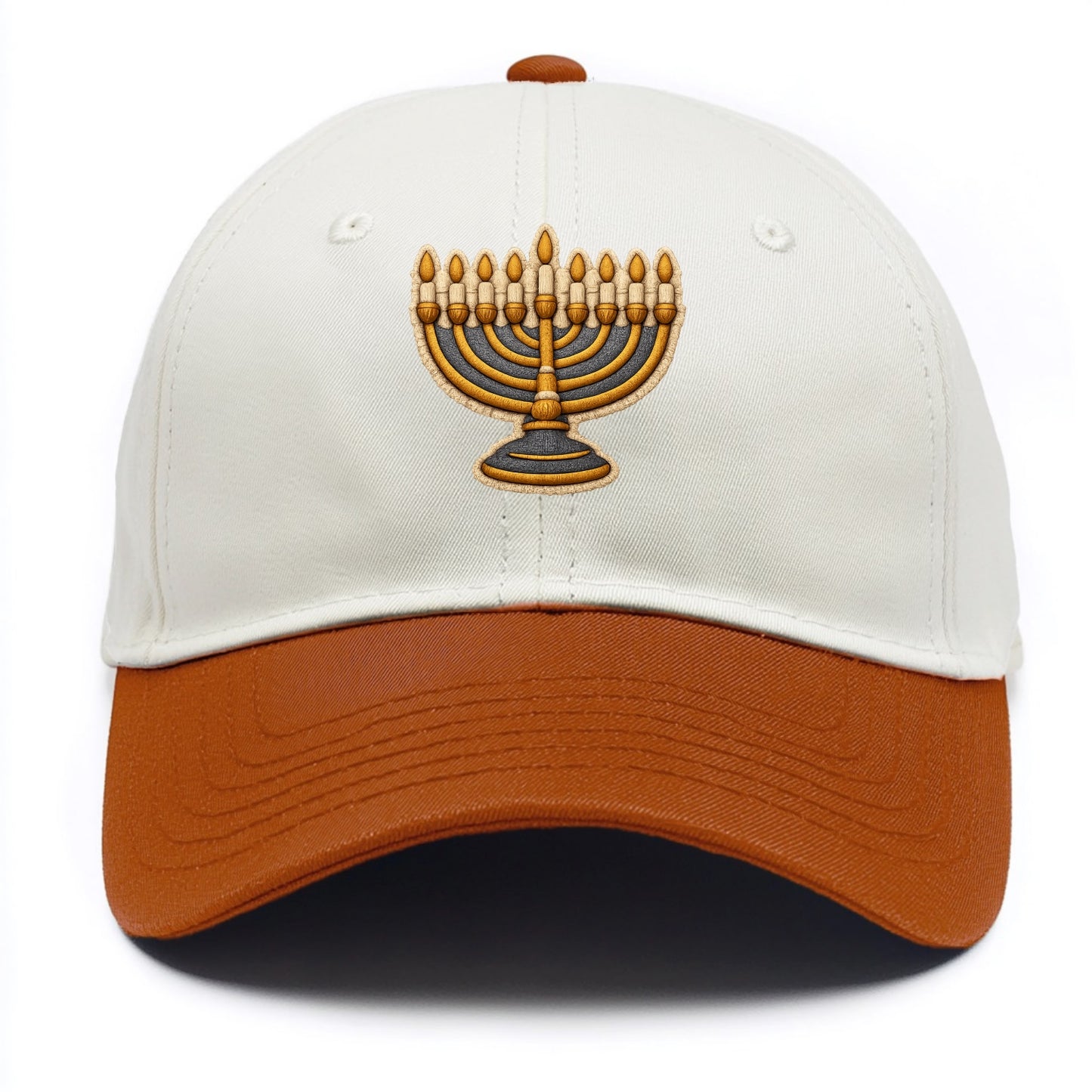MENORAH LIGHTS - nine branch candelabra in gold and blue , Hanukkah - Two Tone Cap - Orange