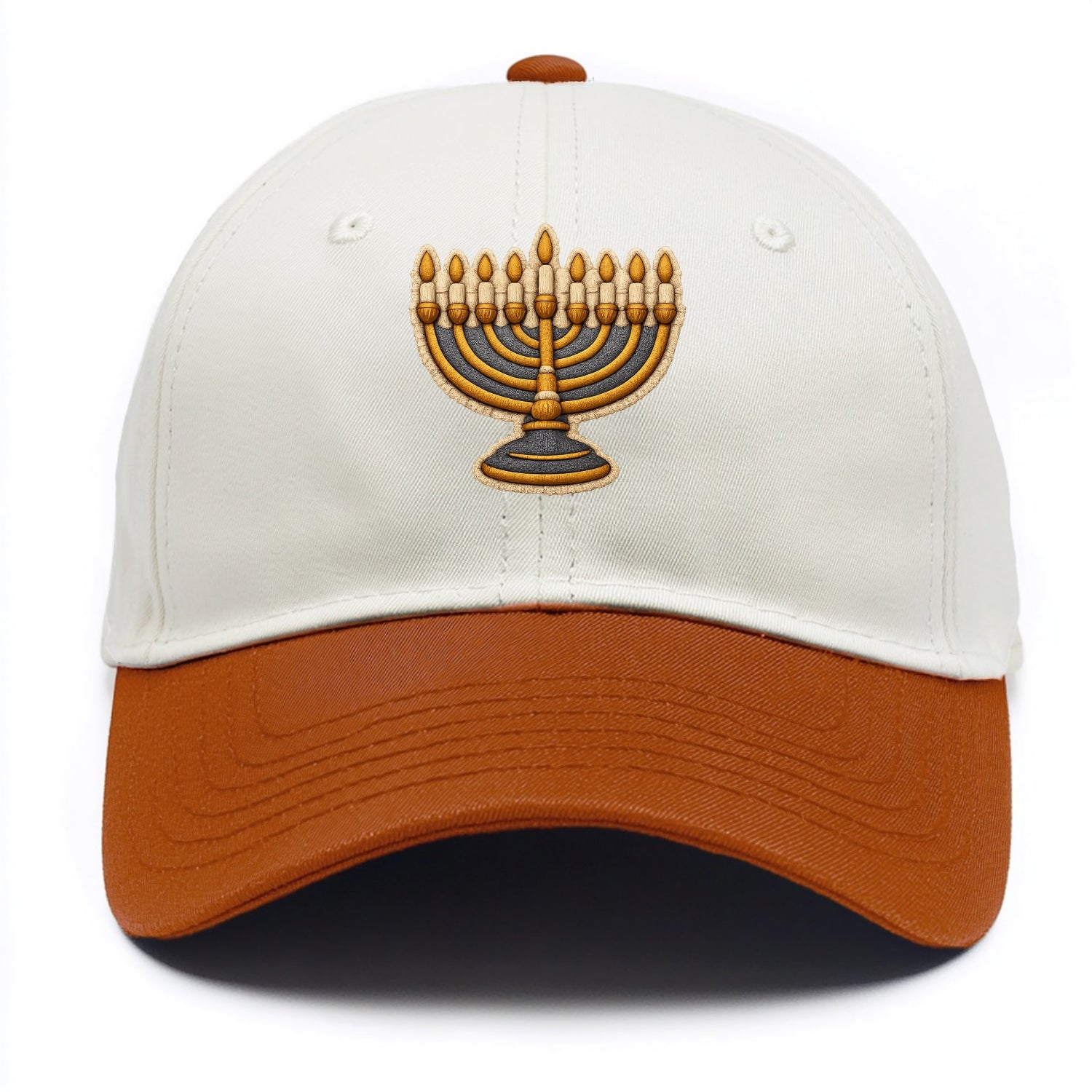MENORAH LIGHTS - nine branch candelabra in gold and blue , Hanukkah - Two Tone Cap - Orange