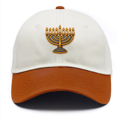 MENORAH LIGHTS - nine branch candelabra in gold and blue , Hanukkah - Two Tone Cap - Orange