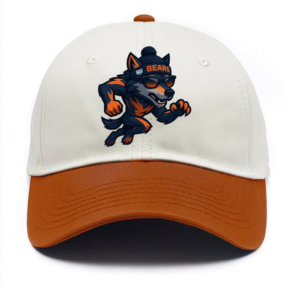 Chicago Wolf wearing Bears beanie with Lake Michigan patch and wayfarer sunglasses - Two Tone Cap - Orange