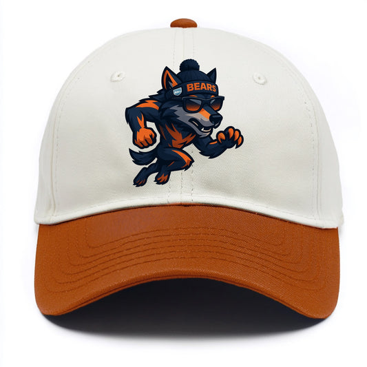 Chicago Wolf wearing Bears beanie with Lake Michigan patch and wayfarer sunglasses - Two Tone Cap - Orange