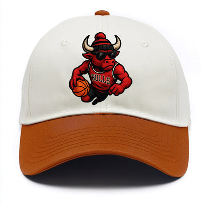 Chicago Bull wearing Bulls red and black beanie with horns design and wayfarer - Two Tone Cap - Orange