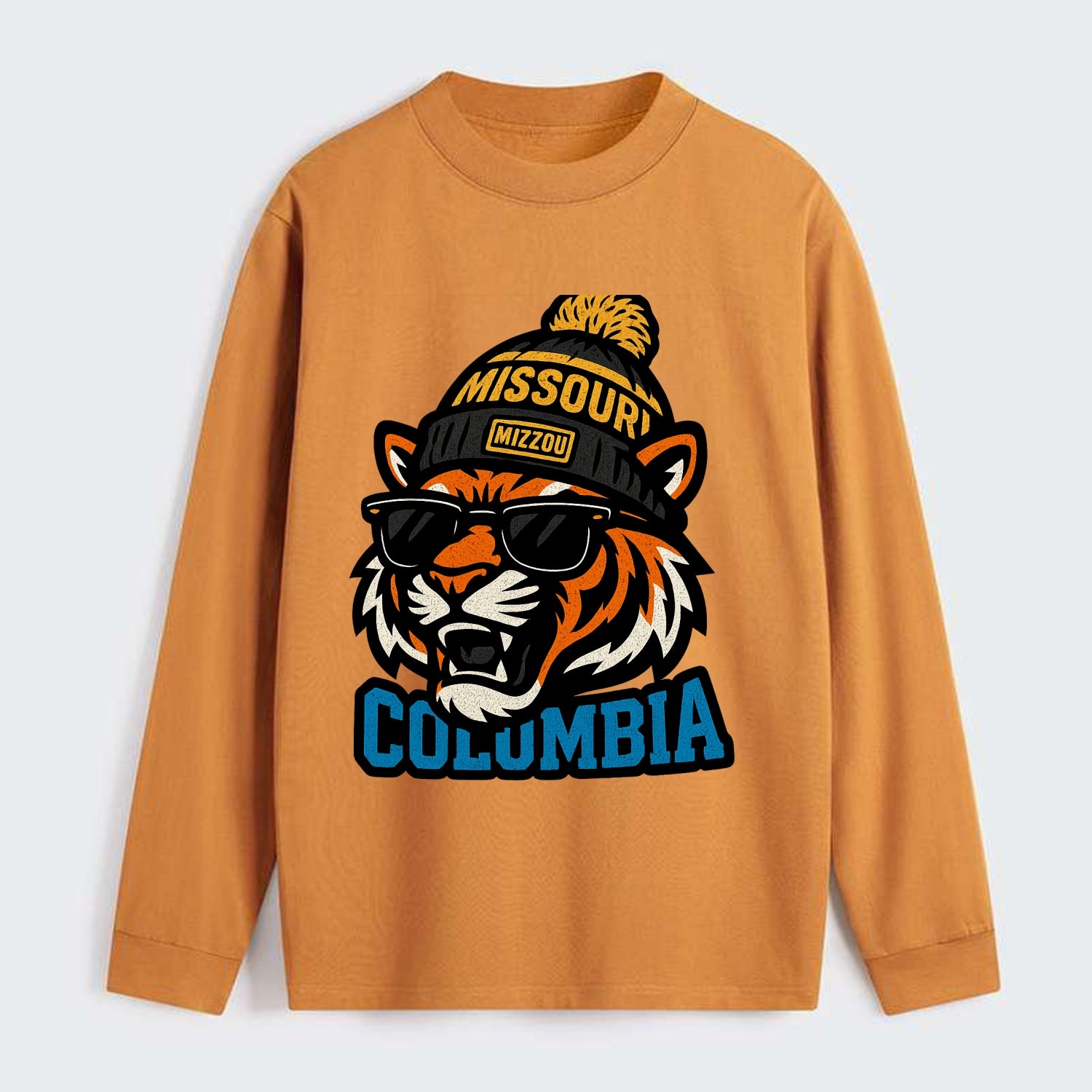 Columbia Tiger wearing Missouri beanie with Mizzou patch - Classic Long Sleeve Shirt - Orange