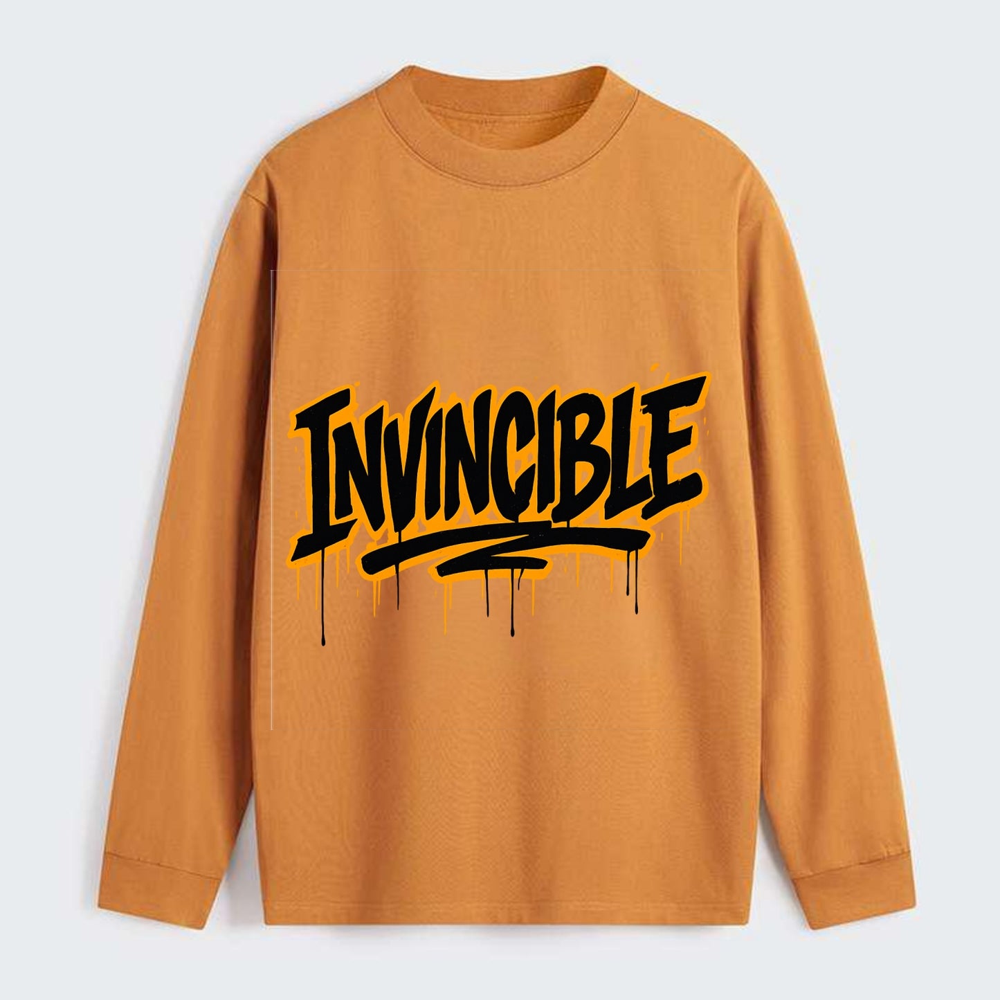 Bold typography design - "INVINCIBLE" - cannot be defeated, - Classic Long Sleeve Shirt - Orange