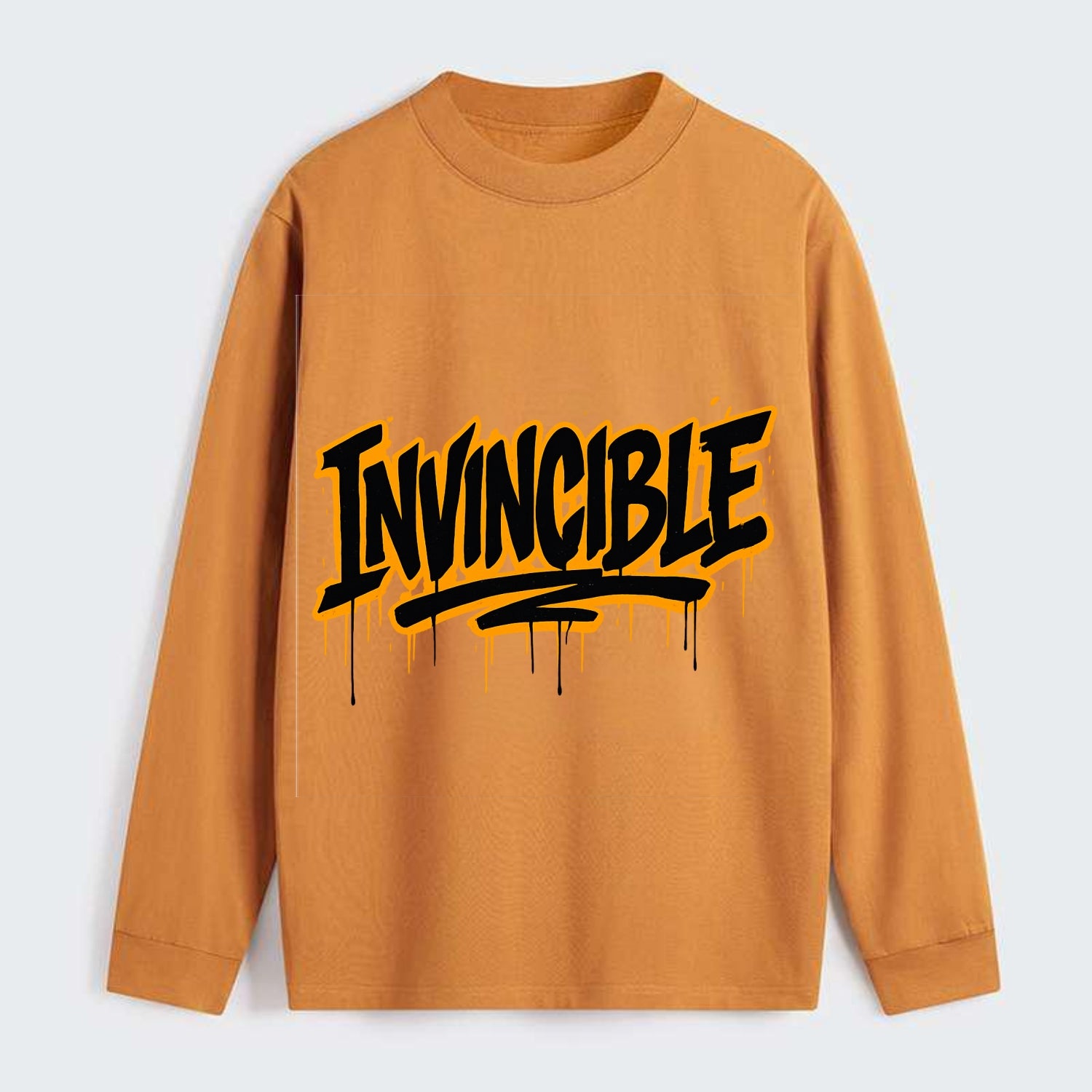 Bold typography design - "INVINCIBLE" - cannot be defeated, - Classic Long Sleeve Shirt - Orange