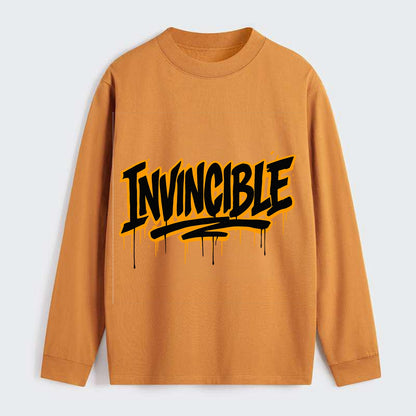 Bold typography design - "INVINCIBLE" - cannot be defeated, - Classic Long Sleeve Shirt - Orange