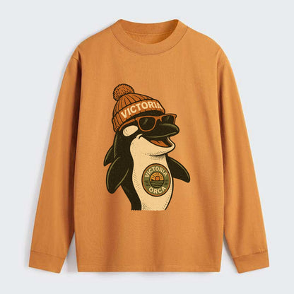 Victoria Orca wearing Victoria beanie wi - Classic Long Sleeve Shirt - Orange