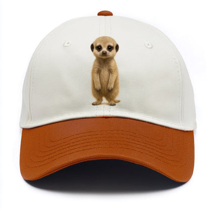 Baby Meerkat - tan fur, dark eye patches, alert stance, bright eyes, front-facing, - Two Tone Cap - Orange