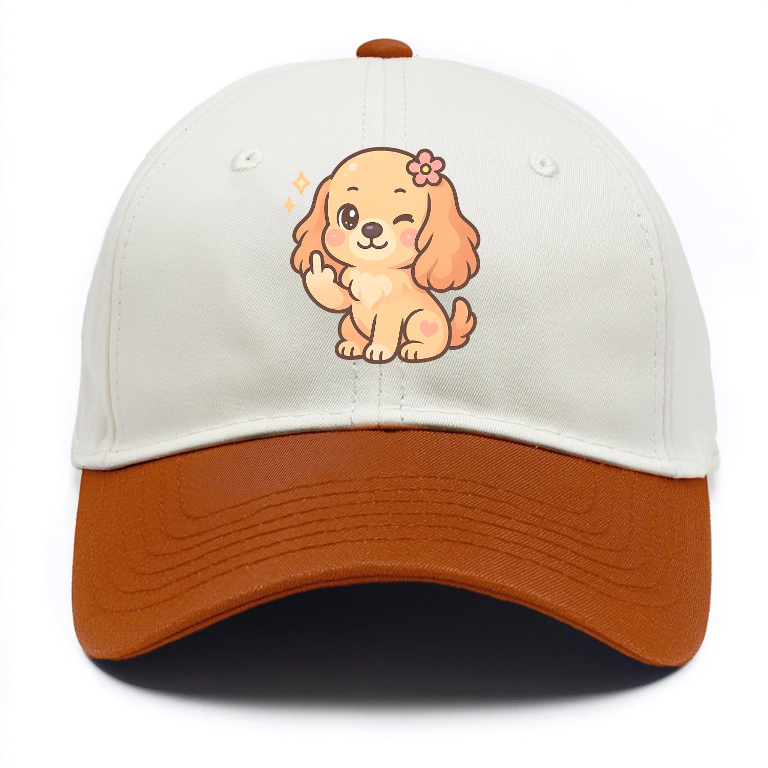 Cocker Spaniel with long wavy ears, gentle face, paw flipping off - Two Tone Cap - Orange