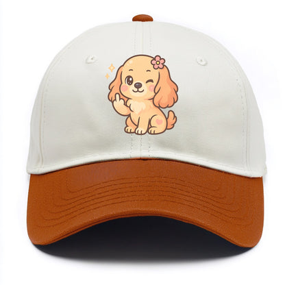 Cocker Spaniel with long wavy ears, gentle face, paw flipping off - Two Tone Cap - Orange