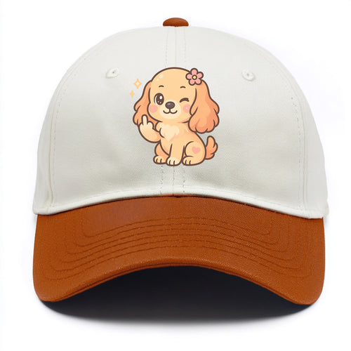Cocker Spaniel with long wavy ears, gentle face, paw flipping off - Two Tone Cap