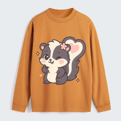 fluffy skunk with heart-shaped tail pattern, one paw up showing sass - Classic Long Sleeve Shirt - Orange