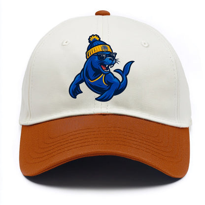 Bay Area Sea Lion wearing Warriors blue and gold beanie with Golden Gate and - Two Tone Cap - Orange