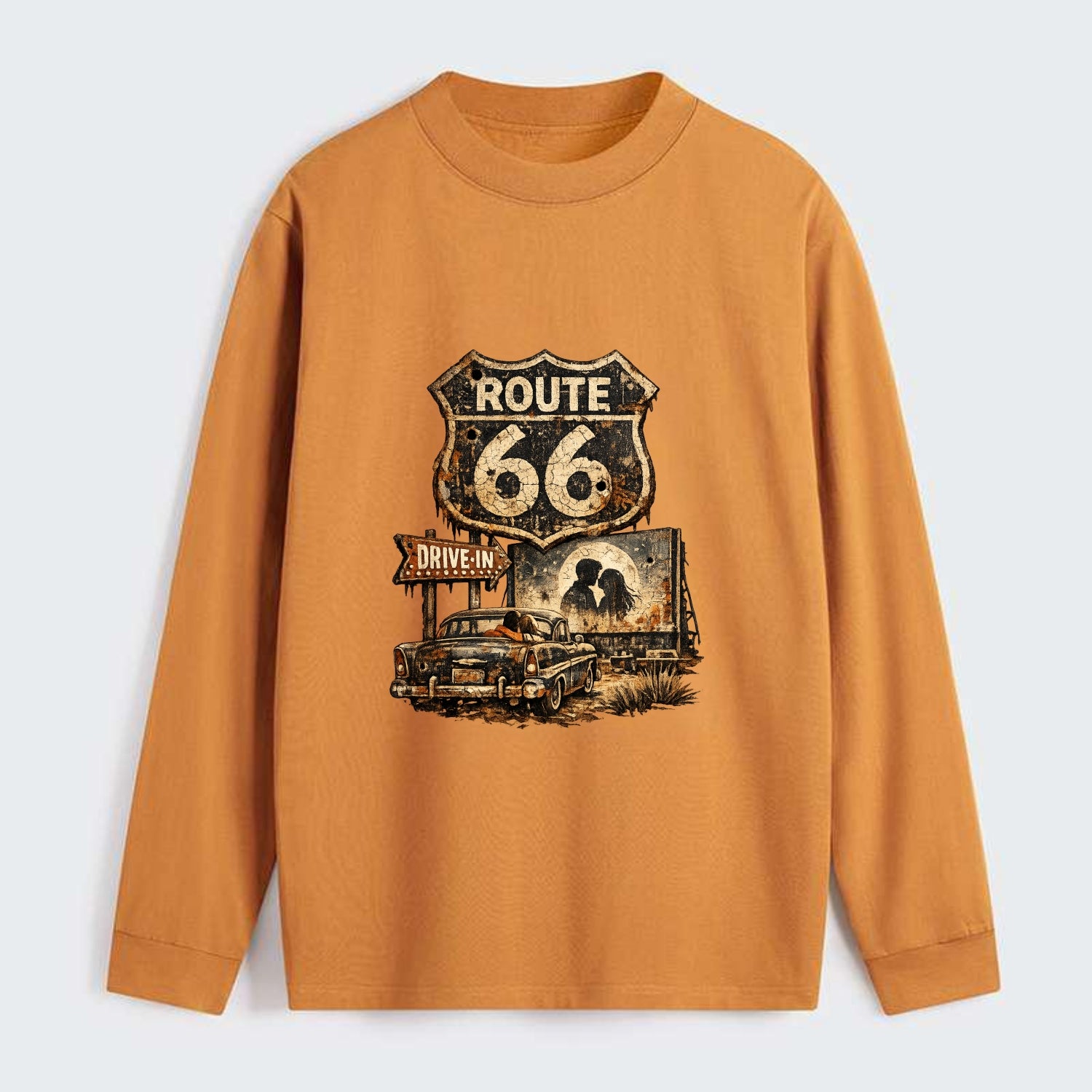 DRIVE-IN | Classic car at drive-in theater | Movie night romance | - Classic Long Sleeve Shirt - Orange