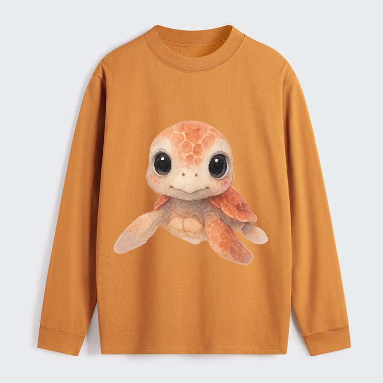 Baby Loggerhead Turtle - reddish-brown shell, big round dark eyes, - Classic Long Sleeve Shirt - Orange