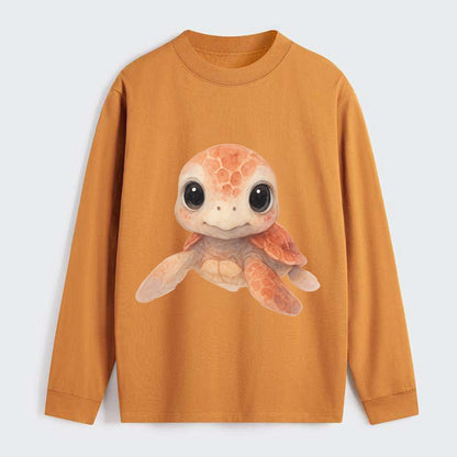 Baby Loggerhead Turtle - reddish-brown shell, big round dark eyes, - Classic Long Sleeve Shirt - Orange