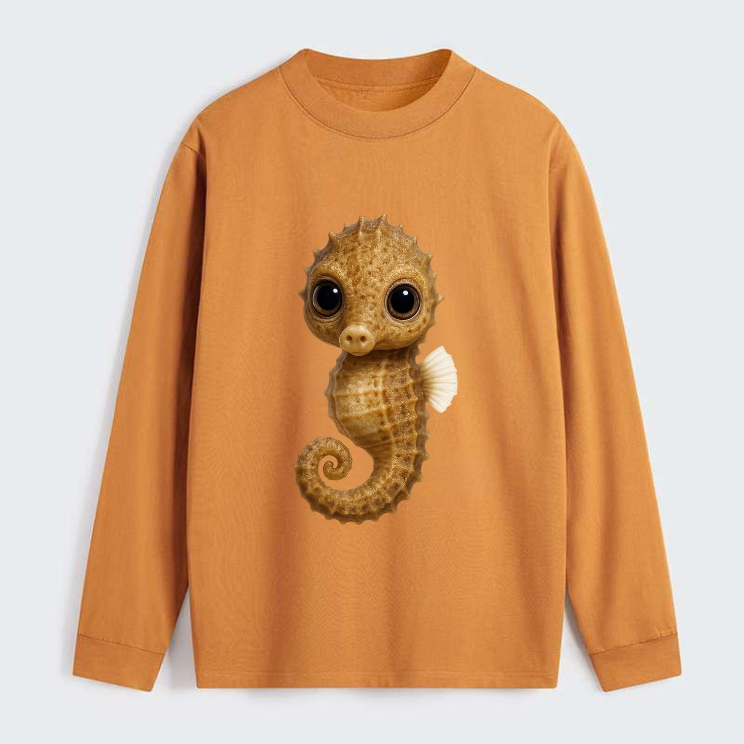 Baby Seahorse - curled tail, snout, large eyes, front-facing, delicate - Classic Long Sleeve Shirt - Orange