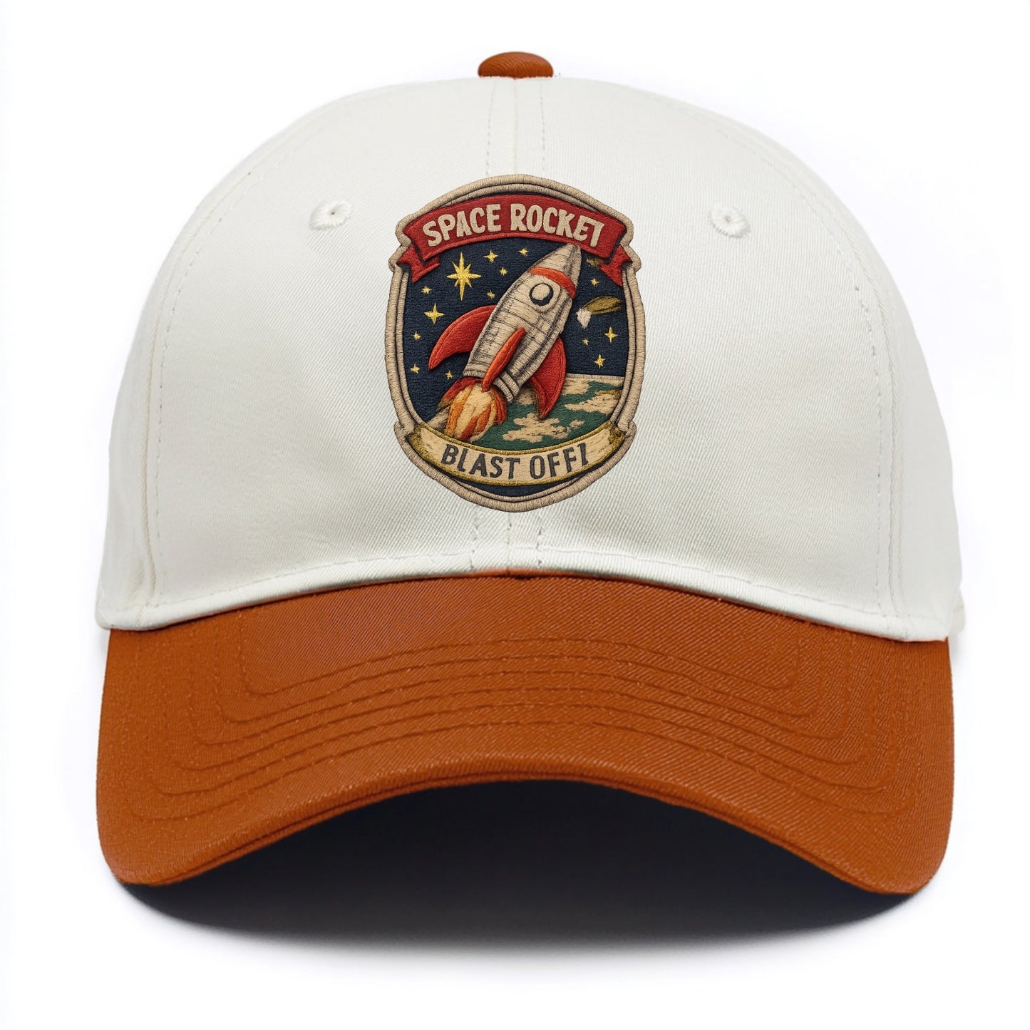 RETRO ROCKET - 1950s space rocket in silver and red , atomic age - Two Tone Cap - Orange