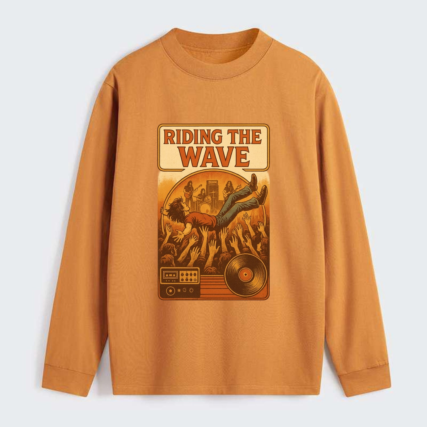 Crowd surfing at packed concert - "Riding the Wave" - concert energy - Classic Long Sleeve Shirt - Orange
