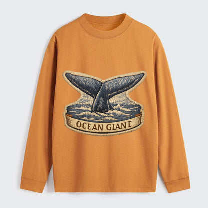 WHALE TAIL - diving whale in blue and gray , ocean giant - Classic Long Sleeve Shirt - Orange