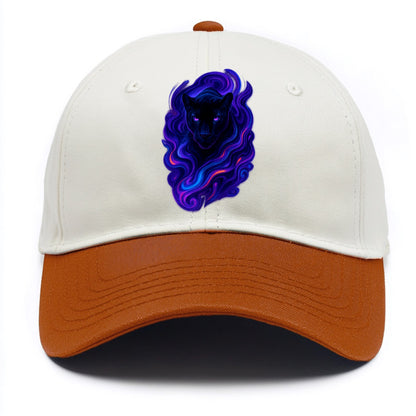 Sleek black panther emerging from swirls of deep purple and electric blue, - Two Tone Cap - Orange
