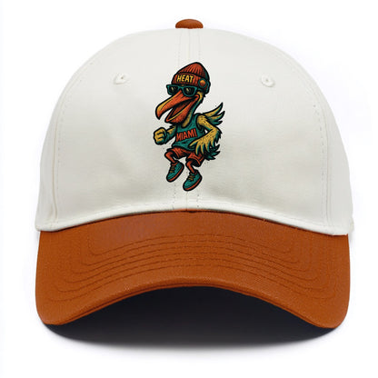 Miami Pelican wearing Heat beanie with sunset patch and wayfarer sunglasses - Two Tone Cap - Orange