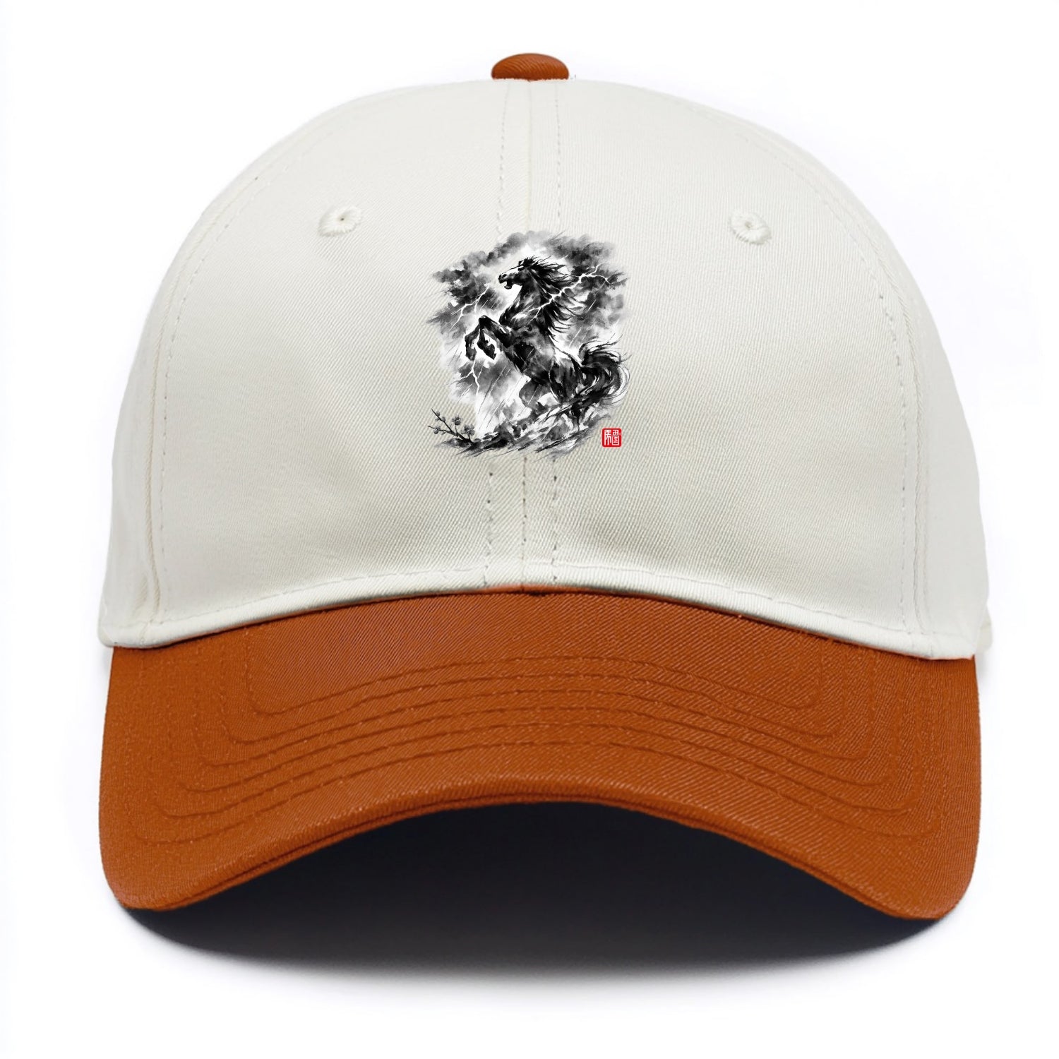 THUNDER HORSE | Storm horse with lightning elements | Dramatic storm clouds - Two Tone Cap - Orange