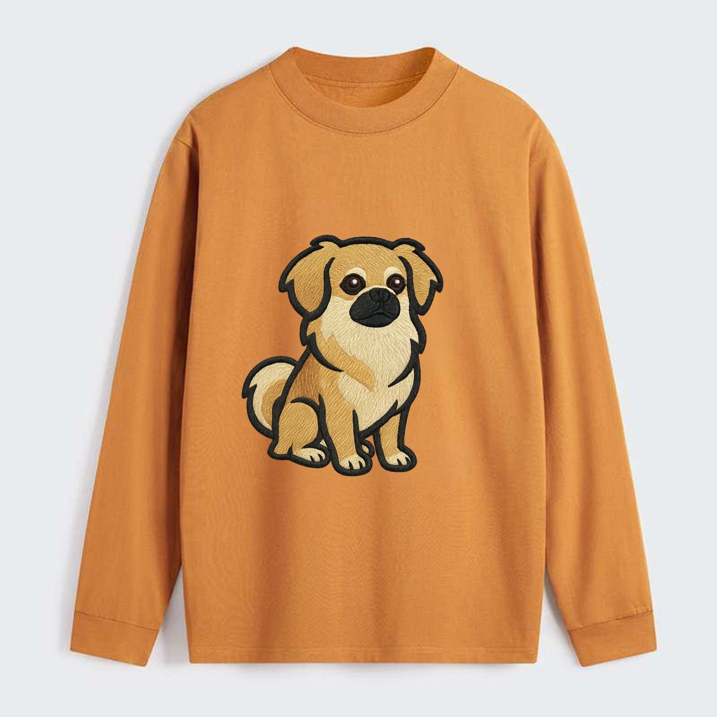Tibetan Spaniel - Fawn small dog embroidered design - Classic Long Sleeve Shirt - Orange