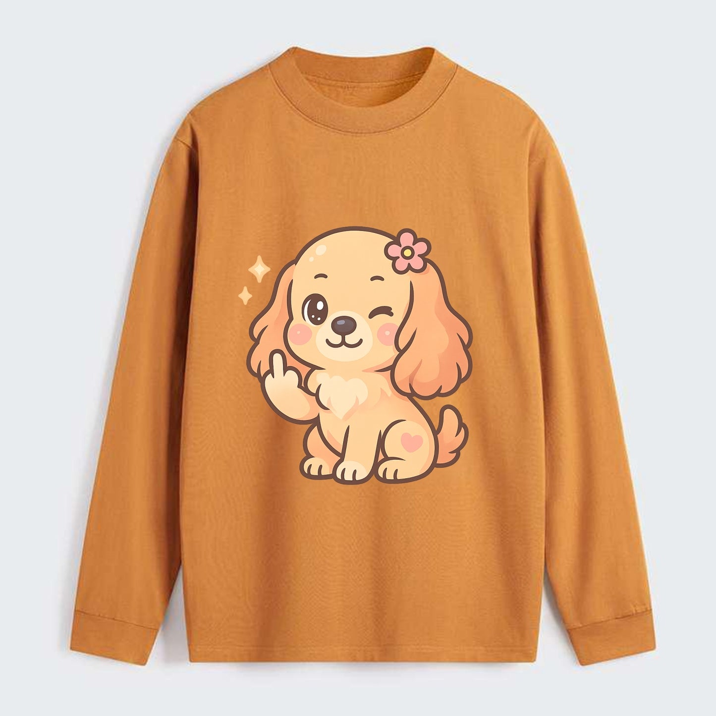 Cocker Spaniel with long wavy ears, gentle face, paw flipping off - Classic Long Sleeve Shirt - Orange