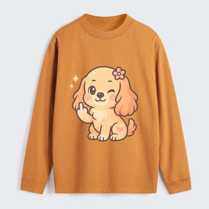Cocker Spaniel with long wavy ears, gentle face, paw flipping off - Classic Long Sleeve Shirt - Orange