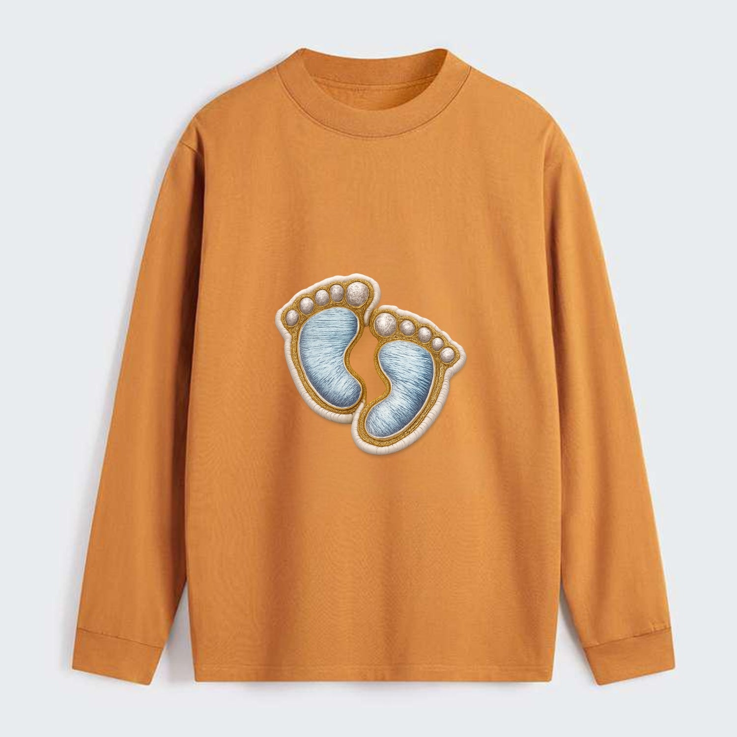BABY FOOTPRINTS - tiny feet in pink or blue , newborn - Classic Long Sleeve Shirt - Orange