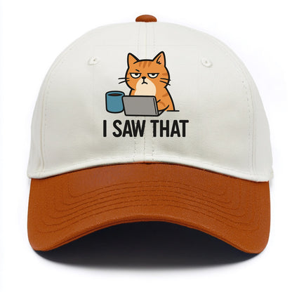 Cat with one eye open judging you - "I SAW THAT" - nothing escapes notice - Two Tone Cap - Orange
