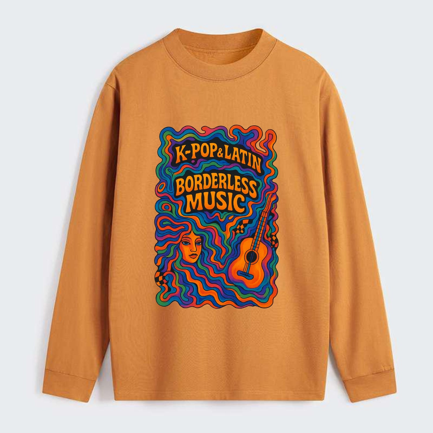 K-Pop and Latin fusion explosion - "Borderless Music" - cross-cultural - Classic Long Sleeve Shirt - Orange