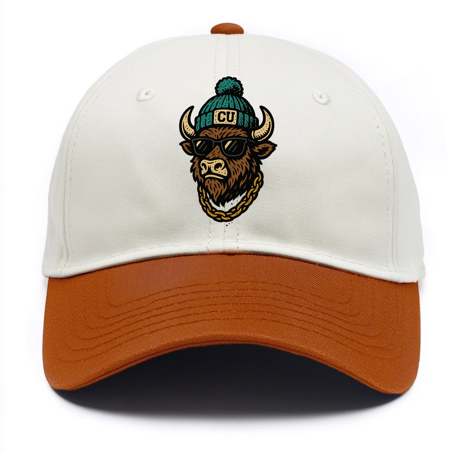 Boulder Ralphie wearing Colorado beanie with CU patch - Two Tone Cap - Orange