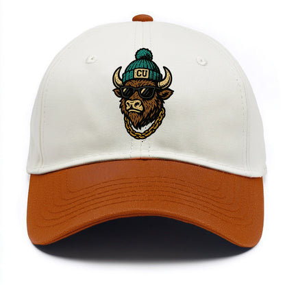 Boulder Ralphie wearing Colorado beanie with CU patch - Two Tone Cap - Orange