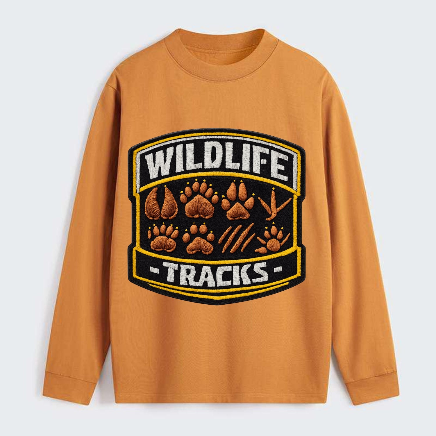 WILDLIFE TRACKS - animal footprints in brown , tracker - Classic Long Sleeve Shirt - Orange