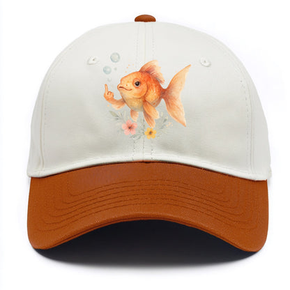 chubby goldfish blowing bubbles, one fin extended like middle finger - Two Tone Cap - Orange