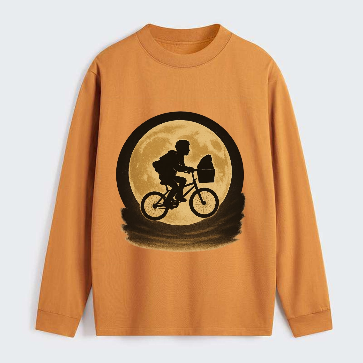 boy with bicycle flying across full moon with silhouette - Classic Long Sleeve Shirt - Orange