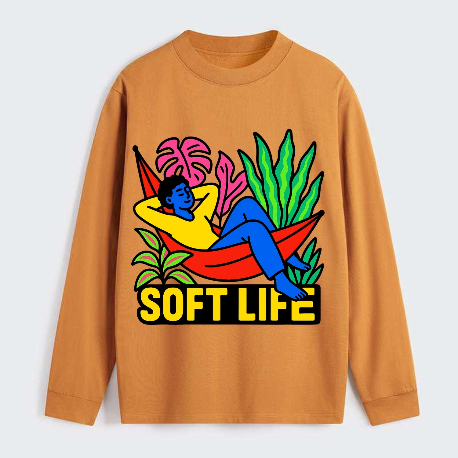 Person relaxing in hammock with plants - "soft life" aesthetic, - Classic Long Sleeve Shirt - Orange