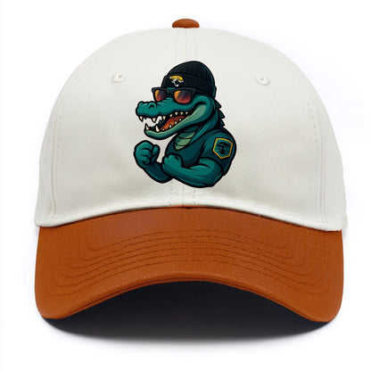 Jacksonville Alligator wearing Jaguars beanie with swamp patch and wayfarer - Two Tone Cap - Orange