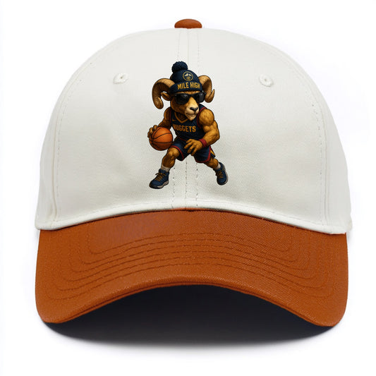 Mile High Bighorn wearing Nuggets beanie with mountain patch and wayfarer sunglasses - Two Tone Cap - Orange