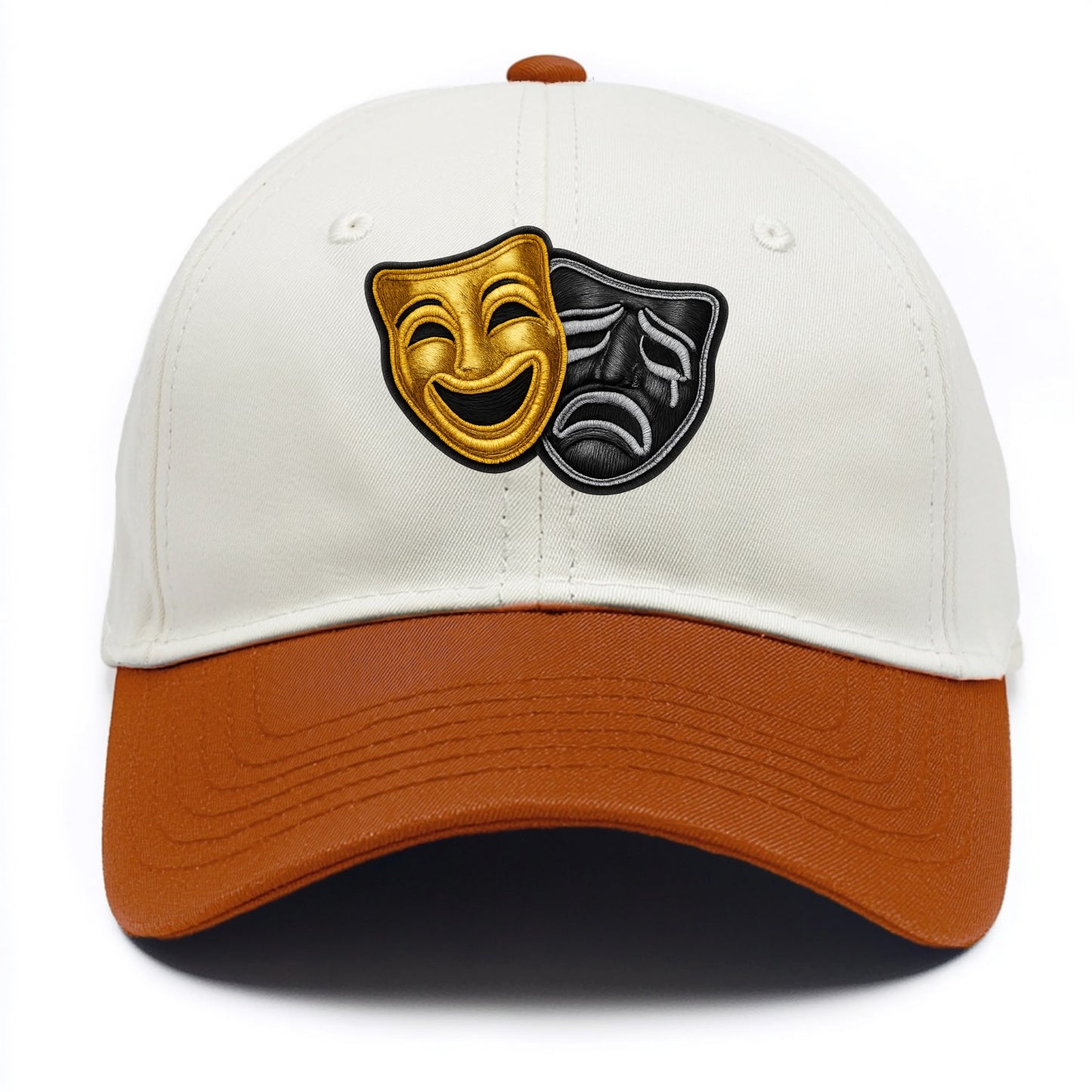 BROADWAY MASKS - comedy tragedy masks in gold and black , theater - Two Tone Cap - Orange