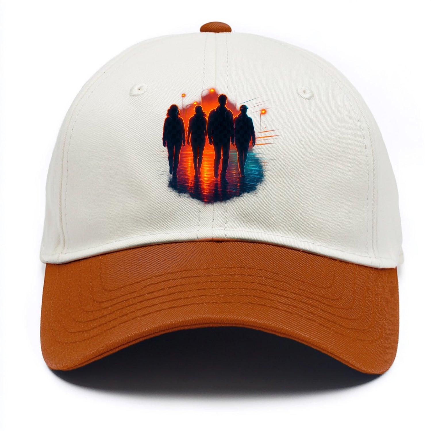 gang of silhouettes walking together at sunset by the beach - Two Tone Cap - Orange
