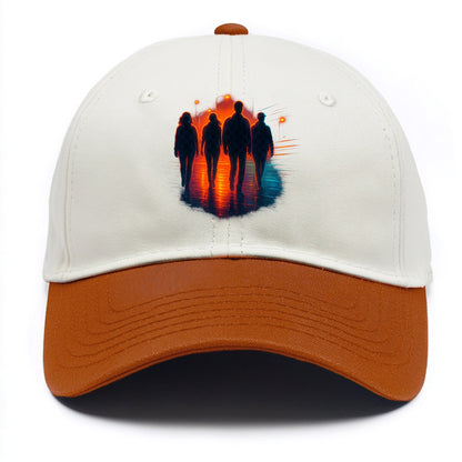 gang of silhouettes walking together at sunset by the beach - Two Tone Cap - Orange