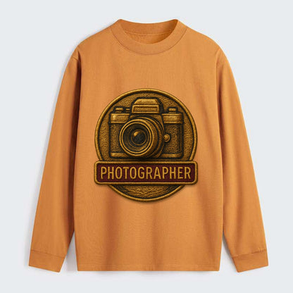Camera with vintage lens - photographer badge - Classic Long Sleeve Shirt - Orange