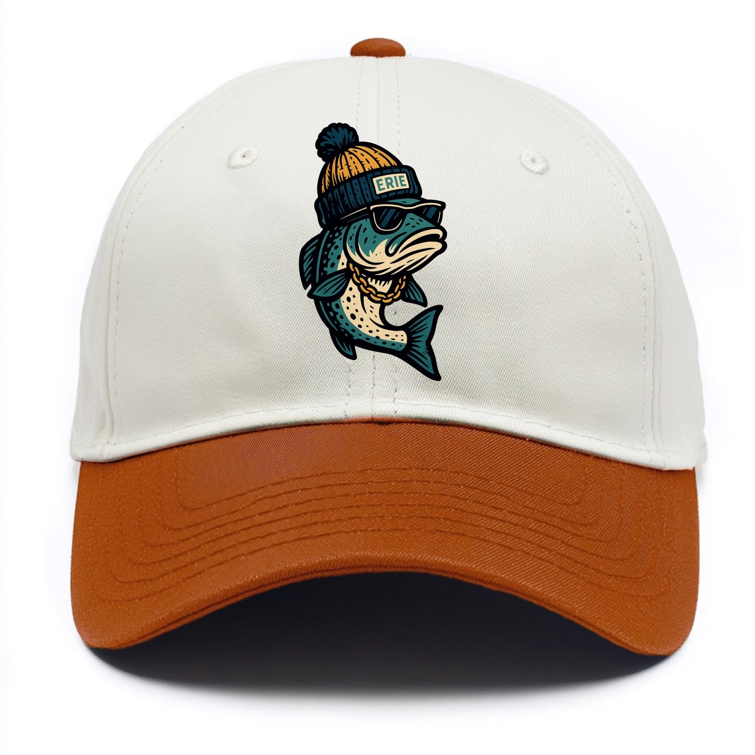 Erie Lake Trout wearing Erie beanie with - Two Tone Cap - Orange